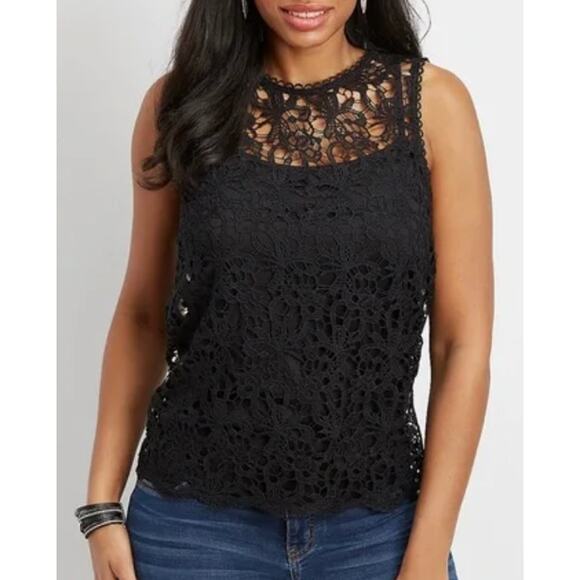 MAURICES All Over Lace Tank Blouse Sleeveless High Neck Pullover Black Size 2 - Picture 1 of 7